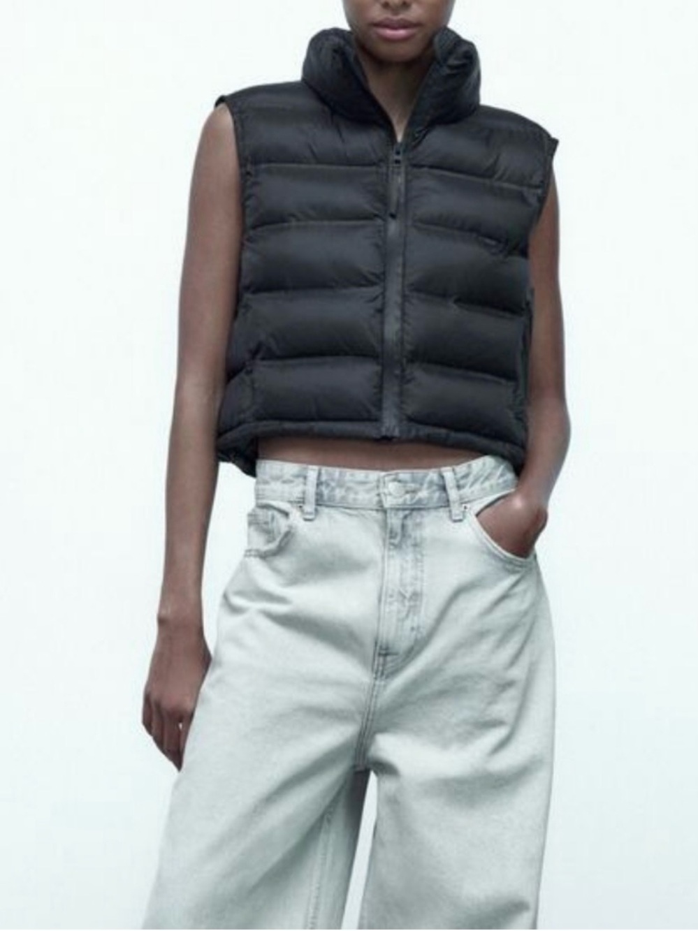 ZARA Water Repellent Cropped puffer Black Vest REF 4341/758/800 Size L